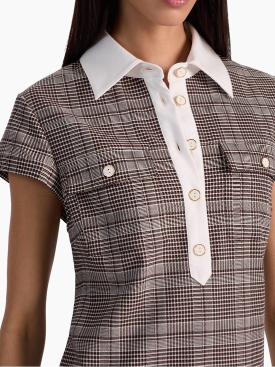 Alice + Olivia Brown Plaid Mini Dress with White Contrast Collar - Picture 2 of 3